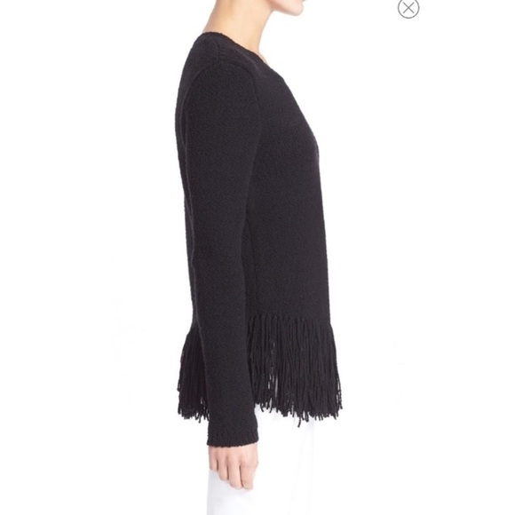 THEORY Sweater Hudina Asymmetrical Fringe Crew Merino Wool XS Luxury Elevated - Picture 5 of 16